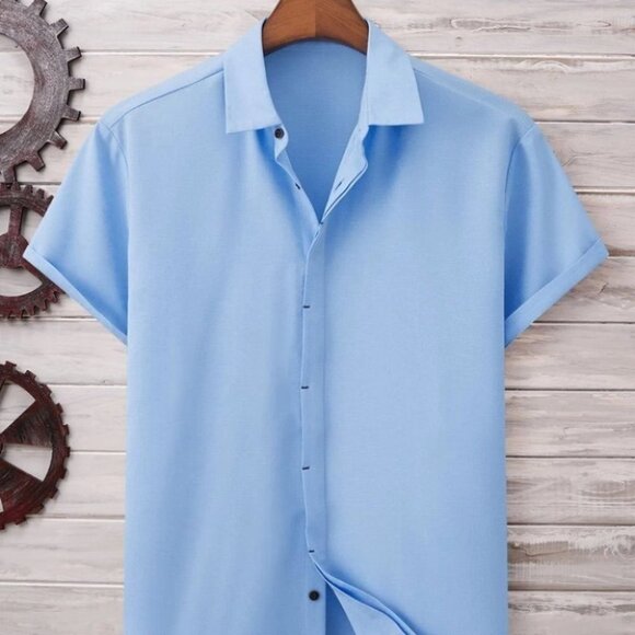 Basic Men's Button Up Shirt Blue - Picture 1 of 6
